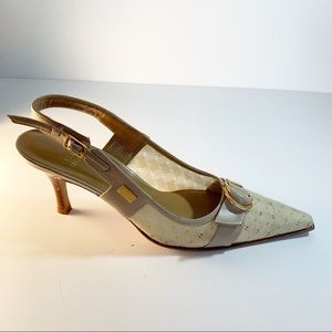 Stuart Weitzman Beige Cross Mesh 3" Slingbacks 7.5